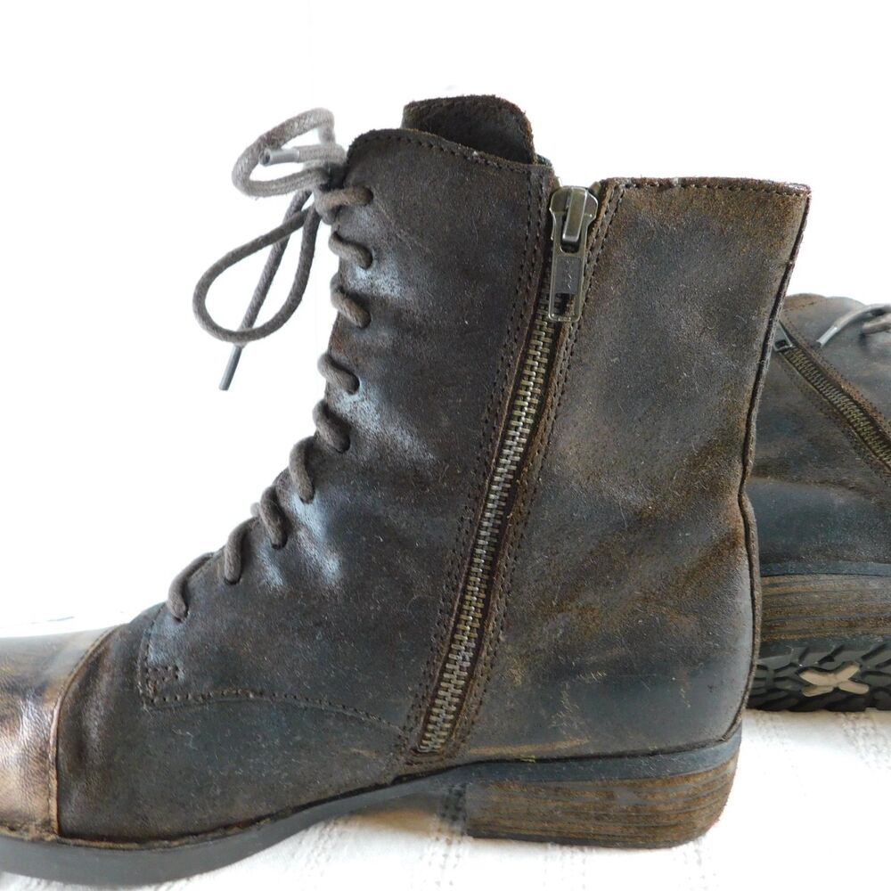 Born Brown Boots Leather Ankle Booties Size 7 Zip Lace-Up Distressed Genuine GUC - Picture 13 of 16